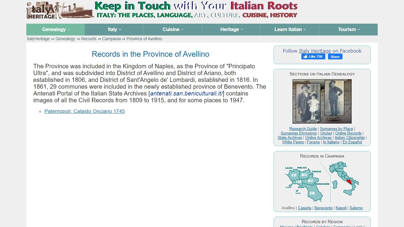 Records in the Province of Avellino - Italy Heritage
