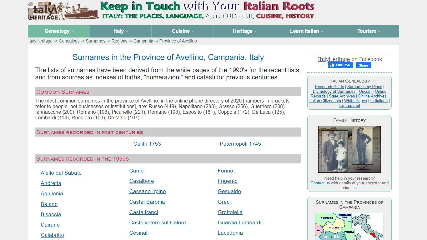 Surnames in the Province of Avellino - Italy Heritage