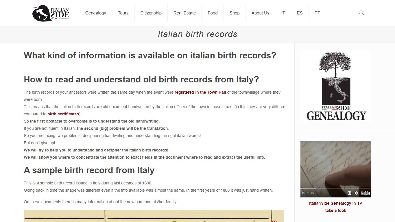Italian birth records - Italian Side Genealogy